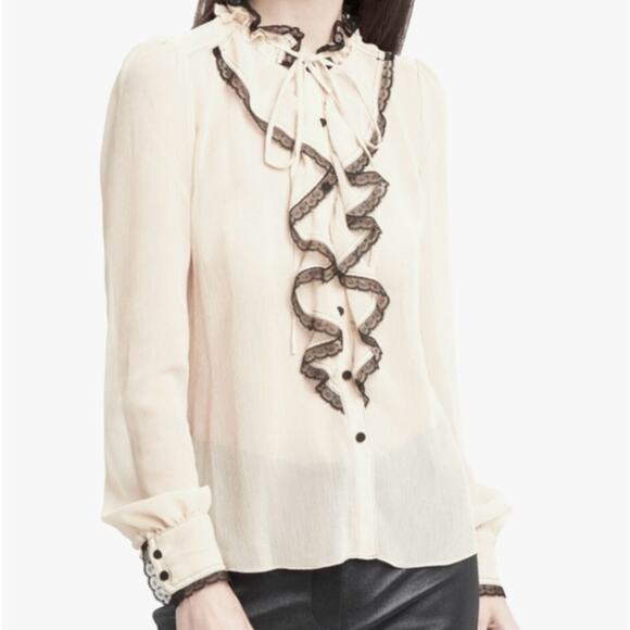 Alexis XIMENA White Sheer Frill  Long Sleeve Blouse Size 0 - Picture 1 of 12